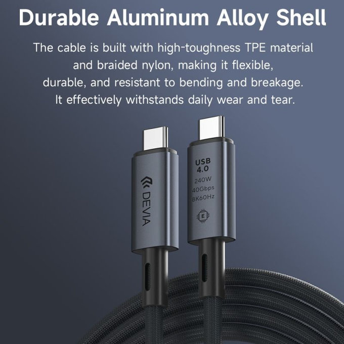 USB-C / USB-C kabel Extreme Speed, 240W, 8K 60Hz, 1m, crna, Devia