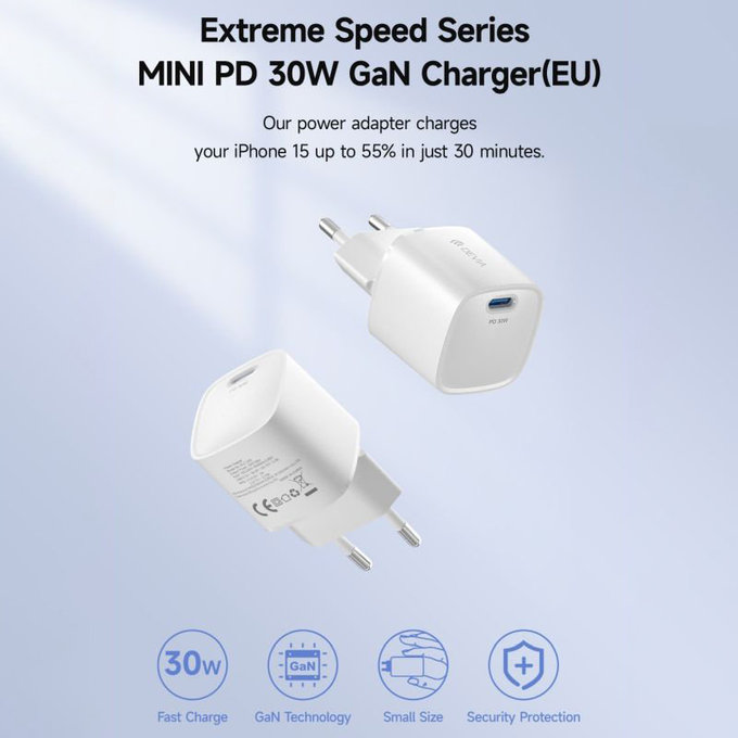Punjač Mini USB-C, PD 30W, bijela, Devia