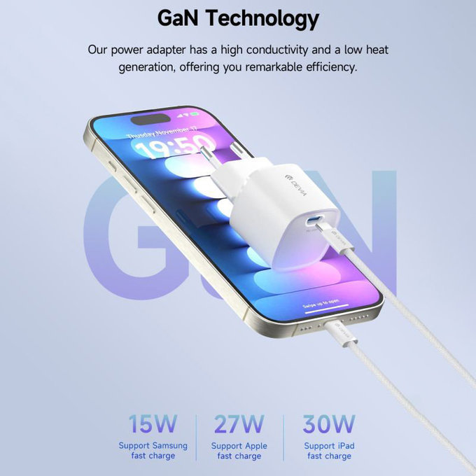 Punjač Mini USB-C, PD 30W, bijela, Devia