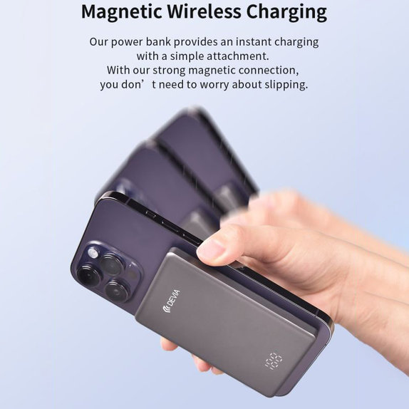 MagSafe PowerBank Extreme Speed Mini s displayom, PD 20W, 5000mAh, Space Grey, Devia