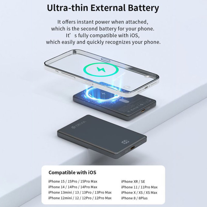 MagSafe PowerBank Extreme Speed Mini s displayom, PD 20W, 5000mAh, Space Grey, Devia