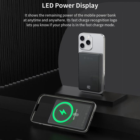 MagSafe PowerBank Extreme Speed Mini s displayom, PD 20W, 5000mAh, Space Grey, Devia