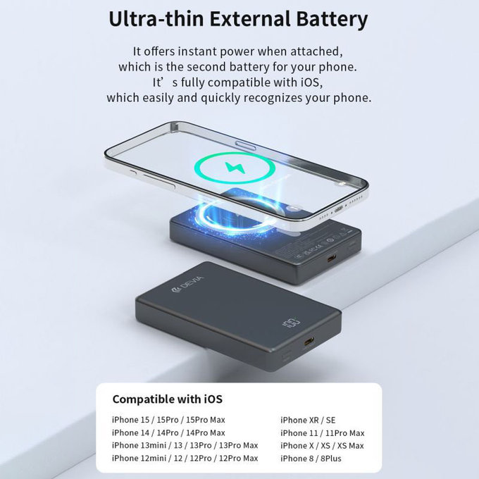 MagSafe PowerBank Extreme Speed Mini s displayom, PD 20W, 10000mAh, Space Grey, Devia