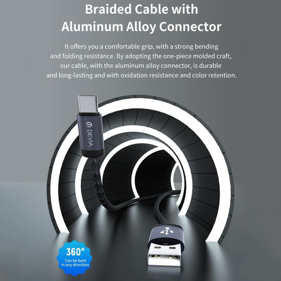 USB / USB-C kabel Gracious, 2.1A, 2m, crna, Devia