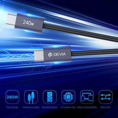 USB-C / USB-C kabel Extreme Speed, PD 240W, 2m, crna, Devia