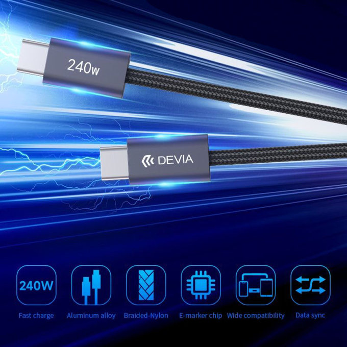 USB-C / USB-C kabel Extreme Speed, PD 240W, 2m, crna, Devia