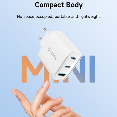 Punjač Extreme Speed, 2x USB-C + USB-A, PD 65W, bijela, Devia