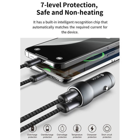 Auto punjač Extreme Speed USB-C + USB-A, PD 30W, QC 3.0 18W, siva, Devia