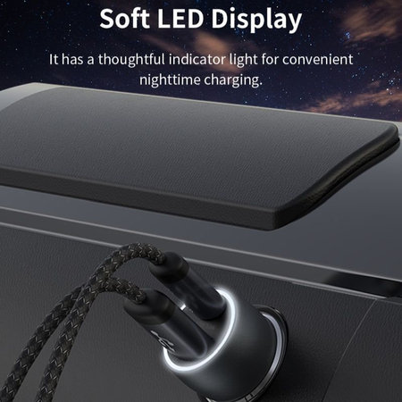 Auto punjač Extreme Speed USB-C + USB-A, PD 30W, QC 3.0 18W, siva, Devia