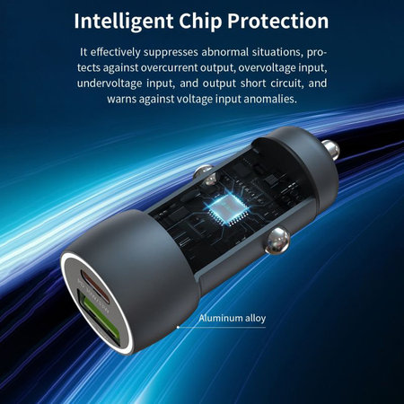 Auto punjač Extreme Speed USB-C + USB-A, PD 30W, QC 3.0 18W, siva, Devia