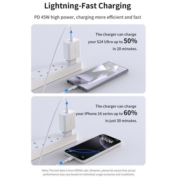 Punjač Rocket USB-C, PD 45W, bijela, Devia