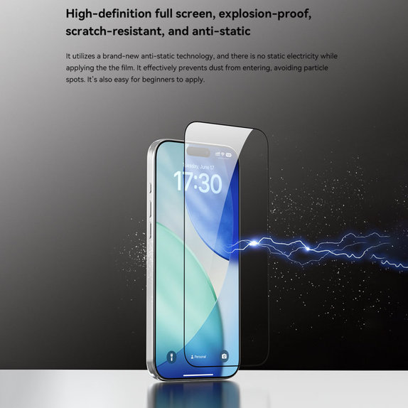 Kaljeno staklo FullCover s aplikatorom za iPhone 17 Pro, Devia