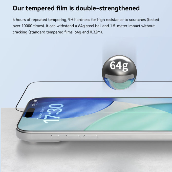 Kaljeno staklo FullCover s aplikatorom za iPhone 17 Pro Max, Devia