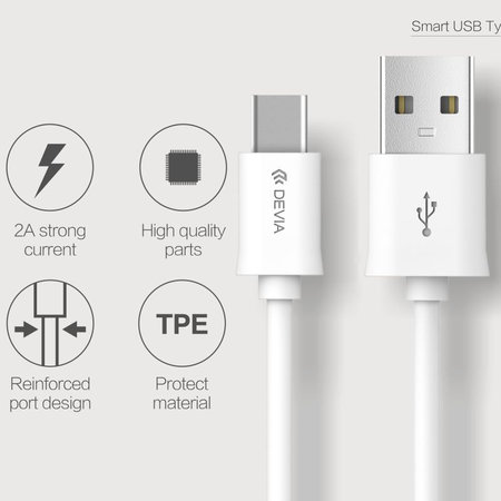 USB / USB-C kabel Smart, 2.1A, 1m, bijela, Devia