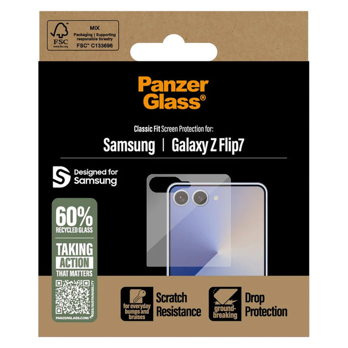 Kaljeno staklo Classic Fit za Samsung Galaxy Z Flip7, Prozirna, PanzerGlass