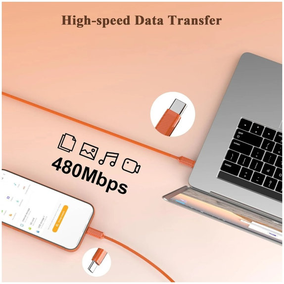 USB-C / USB-C kabel s brzim punjenjem, PD 60W, 1 m, narančasti