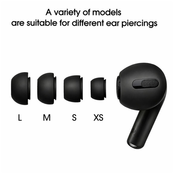 Zamjenski silikonski nastavci za uši za Apple AirPods Pro i Pro 2, set (L, M, S, XS), crni