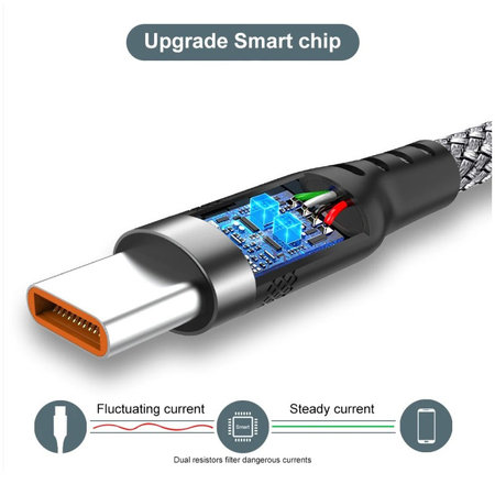 USB-C / USB-C kabel, 6A, 2m, sivi