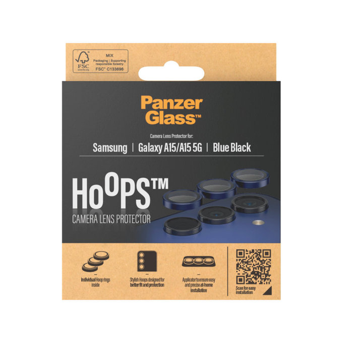 Zaštita objektiva kamere Hoops za Samsung A15/A15 5G, Plava/Crna, PanzerGlass
