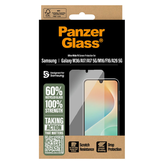 Kaljeno staklo UWF za Samsung Galaxy M15 5G/F15 5G/A26 5G/A16/A16 5G, Crna, PanzerGlass