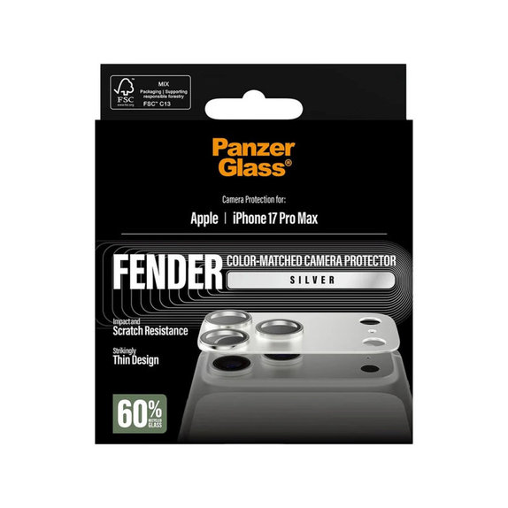 Zaštita objektiva Fender za iPhone 17 Pro Max, Srebrna, PanzerGlass