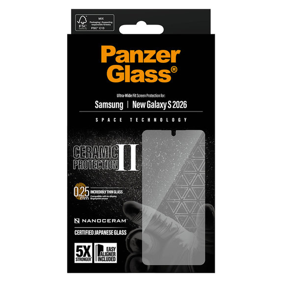 Kaljeno staklo UWF Ceramic s aplikatorom za Samsung Galaxy S26, Prozirna, PanzerGlass