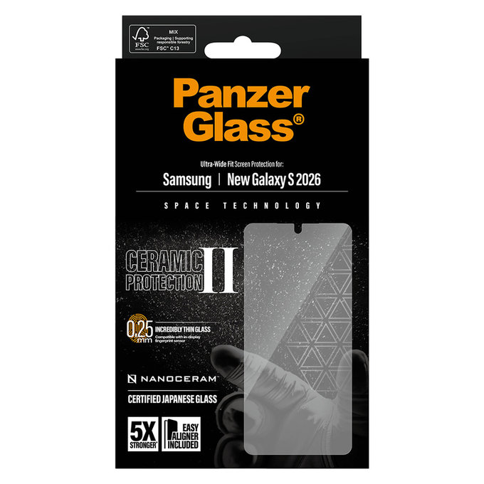 Kaljeno staklo UWF Ceramic s aplikatorom za Samsung Galaxy S26, Prozirna, PanzerGlass