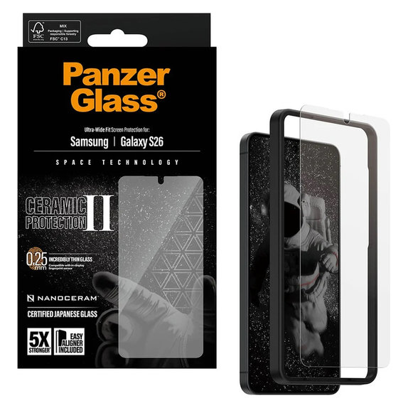 Kaljeno staklo UWF Ceramic s aplikatorom za Samsung Galaxy S26, Prozirna, PanzerGlass