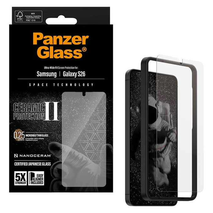 Kaljeno staklo UWF Ceramic s aplikatorom za Samsung Galaxy S26, Prozirna, PanzerGlass