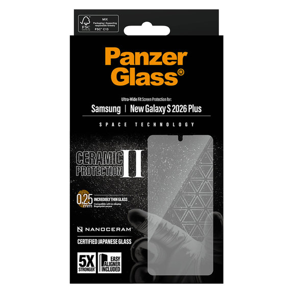 Kaljeno staklo UWF Ceramic s aplikatorom za Samsung Galaxy S26+, Prozirna, PanzerGlass