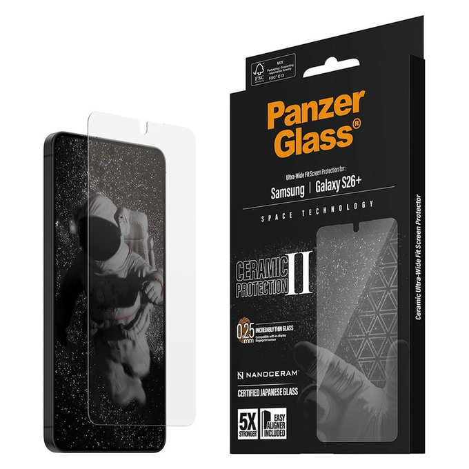 Kaljeno staklo UWF Ceramic s aplikatorom za Samsung Galaxy S26+, Prozirna, PanzerGlass