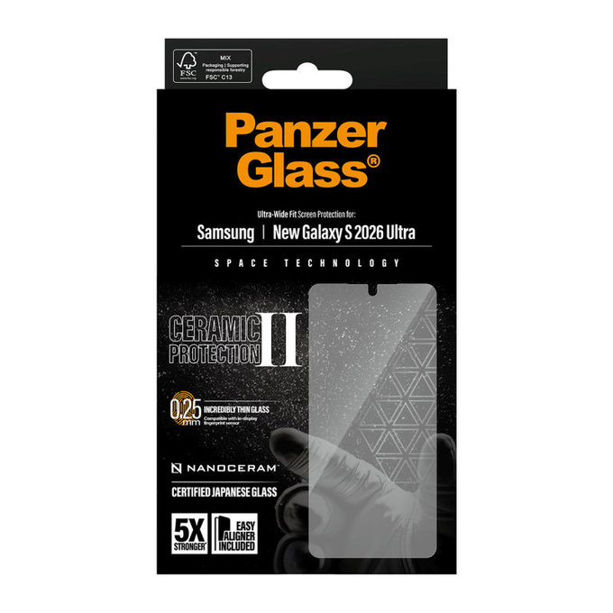 UWF Ceramic II kaljeno staklo s Fastfit za Samsung S26 Ultra, Prozirna, PanzerGlass