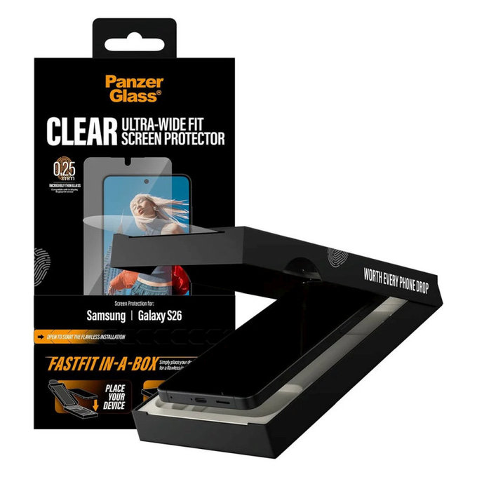 UWF kaljeno staklo s FASTFIT In-A-Box za Samsung S26, transparent, PanzerGlass