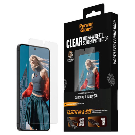 UWF kaljeno staklo s FASTFIT In-A-Box za Samsung S26, transparent, PanzerGlass