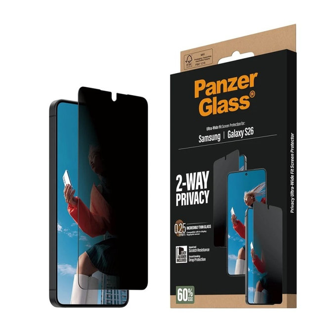 PanzerGlass - UWF 2-Way Privacy kaljeno staklo s aplikatorom za Samsung Galaxy S26, prozirno