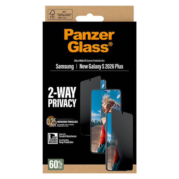 Kaljeno staklo UWF 2-Way Privacy s aplikatorom za Samsung Galaxy S26+, Prozirna, PanzerGlass