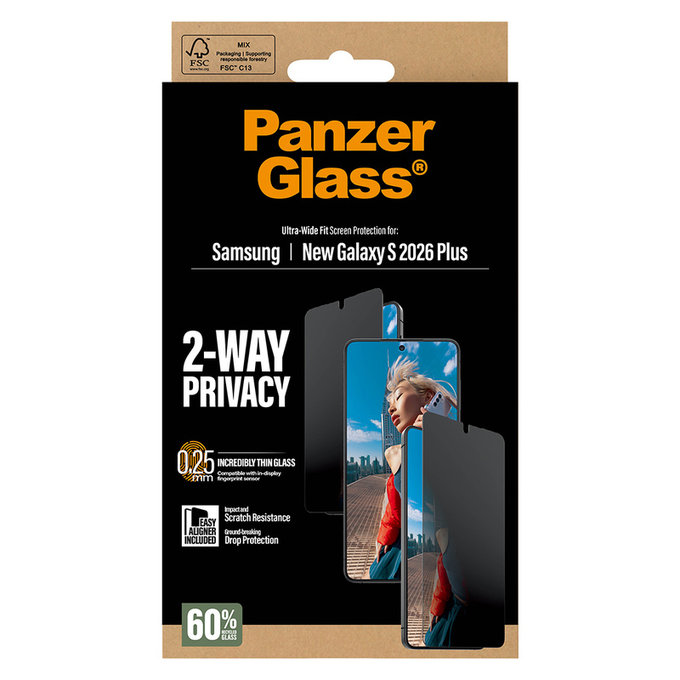 Kaljeno staklo UWF 2-Way Privacy s aplikatorom za Samsung Galaxy S26+, Prozirna, PanzerGlass