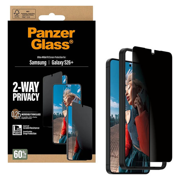 Kaljeno staklo UWF 2-Way Privacy s aplikatorom za Samsung Galaxy S26+, Prozirna, PanzerGlass