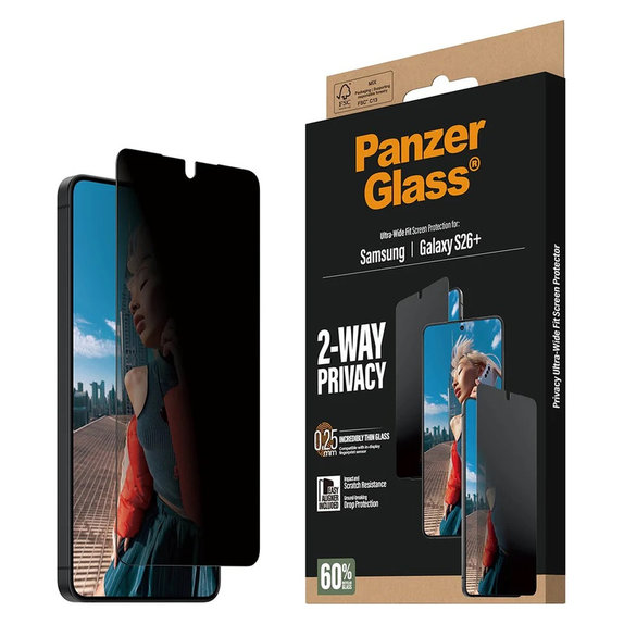 Kaljeno staklo UWF 2-Way Privacy s aplikatorom za Samsung Galaxy S26+, Prozirna, PanzerGlass