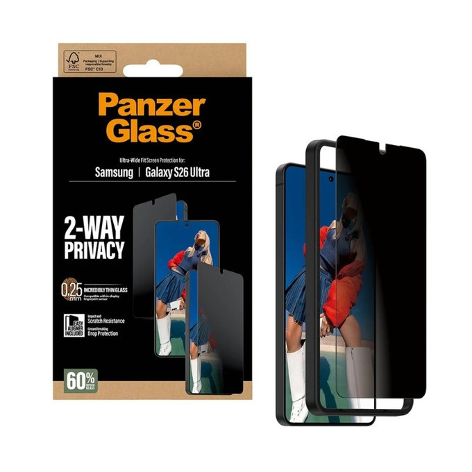 PanzerGlass - UWF 2-Way Privacy kaljeno staklo s aplikatorom za Samsung Galaxy S26 Ultra, prozirno