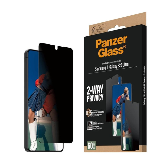 PanzerGlass - UWF 2-Way Privacy kaljeno staklo s aplikatorom za Samsung Galaxy S26 Ultra, prozirno