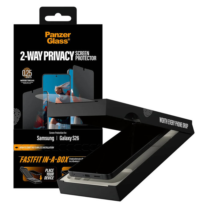 Kaljeno staklo UWF 2-Way Privacy s Fastfit In-A-Box za Samsung Galaxy S26, Prozirna, PanzerGlass