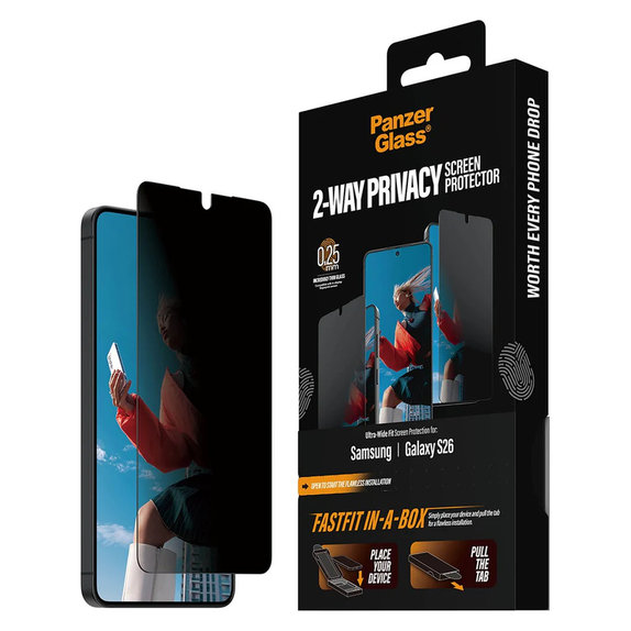 Kaljeno staklo UWF 2-Way Privacy s Fastfit In-A-Box za Samsung Galaxy S26, Prozirna, PanzerGlass