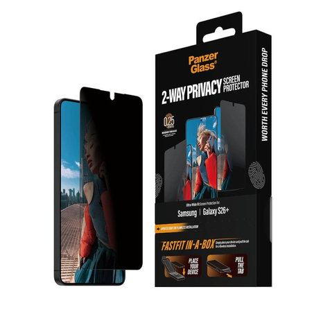 PanzerGlass - UWF 2-Way Privacy kaljeno staklo s FASTFIT In-A-Box za Samsung Galaxy S26+, prozirno