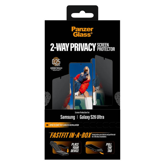 Kaljeno staklo UWF 2-Way Privacy s Fastfit In-A-Box za Samsung Galaxy S26 Ultra, Prozirna, PanzerGlass