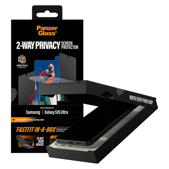 Kaljeno staklo UWF 2-Way Privacy s Fastfit In-A-Box za Samsung Galaxy S26 Ultra, Prozirna, PanzerGlass