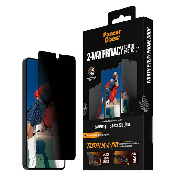 Kaljeno staklo UWF 2-Way Privacy s Fastfit In-A-Box za Samsung Galaxy S26 Ultra, Prozirna, PanzerGlass
