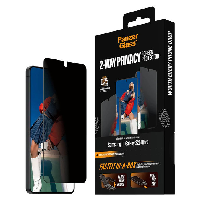 Kaljeno staklo UWF 2-Way Privacy s Fastfit In-A-Box za Samsung Galaxy S26 Ultra, Prozirna, PanzerGlass