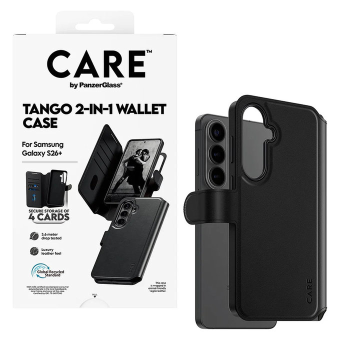Maska Tango Wallet Two-In-One s QI za Samsung Galaxy S26+, Crna, PanzerGlass