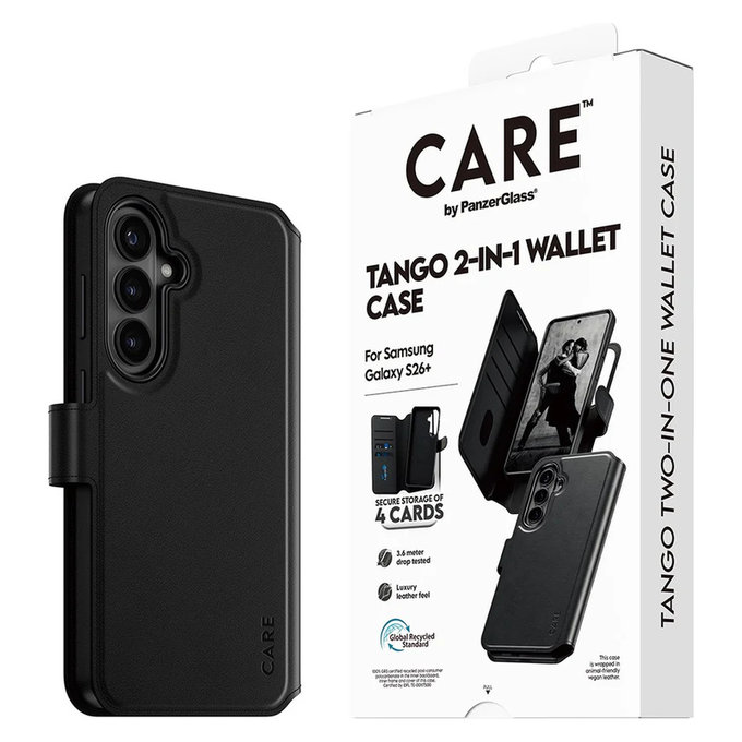 Maska Tango Wallet Two-In-One s QI za Samsung Galaxy S26+, Crna, PanzerGlass